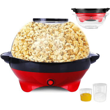 TLGREEN 6 Quart Popcorn Machine, Electric Hot Oil Popcorn Maker Machine, with Nonstick Plate & Stirring Rod, Large Lid for Serving Bowl (Red)