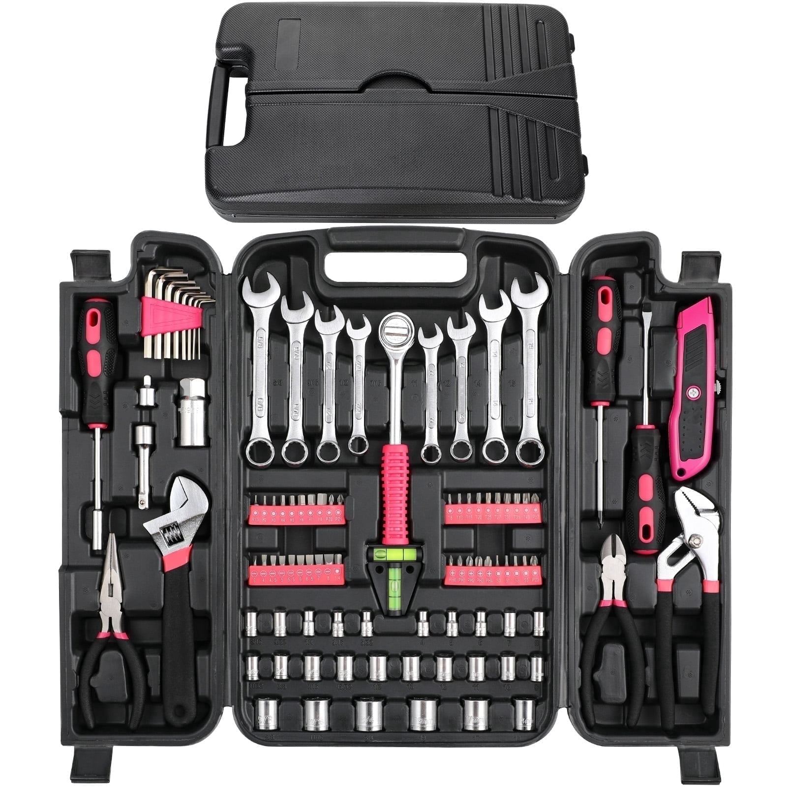 TLGREEN 95-Piece Mechanics  Tool Set, Car Tool Kit with Adjustable Wrench, Pliers, Sockets & Bits  (Pink)