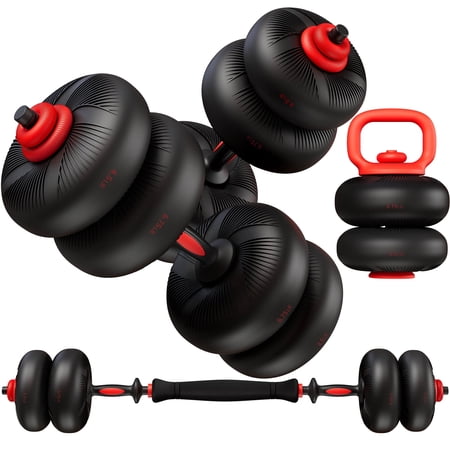 TLGREEN Adjustable Dumbbell Set, 45lbs/67lbs Free Weight Set, 4-in-1 Used as Barbell, Dumbbells, Kettlebell, Weight Plates, Soft Rubber Coated, Space Saving Fitness Exercise for Men/Women