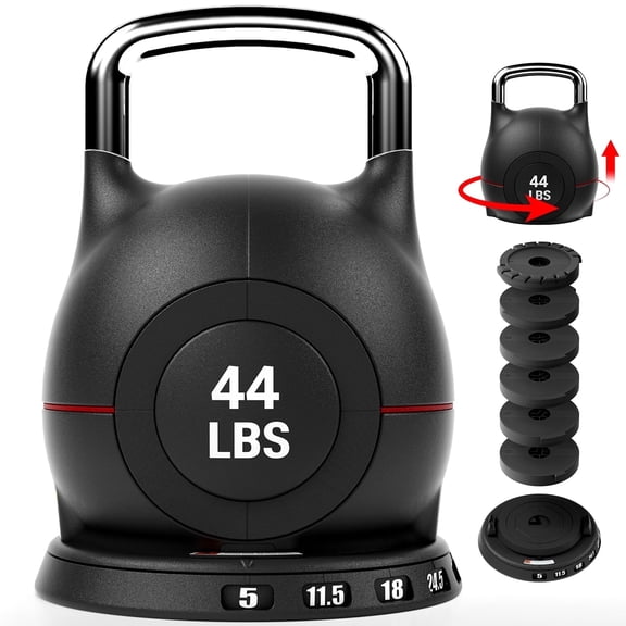 TLGREEN Adjustable Kettlebell Set- 7 Weights (22.5lb/44lb), Quick-Change Weight Dial and Weight Plate Safety Lock, for Full-Body Workout & Cross-Training