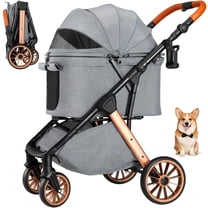 TLGREEN Foldable Dog Stroller for Medium Dogs Cats up to 55 Lbs, Aluminum and Carbon Steel Frame Pet Stroller with Cup Holder, Adjustable Height