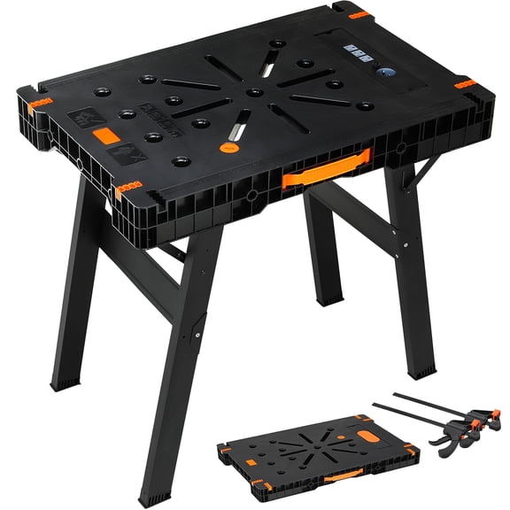 TLGREEN Folding Work Table, Express Portable Work Bench, 33.9" W x 22.4" D x 31.5" H Lightweight Workbench with 2 Clamps, 2 Clamp Dogs, Power Strip, for Garage,Table Saw,Home,DIY Projects,330lbs