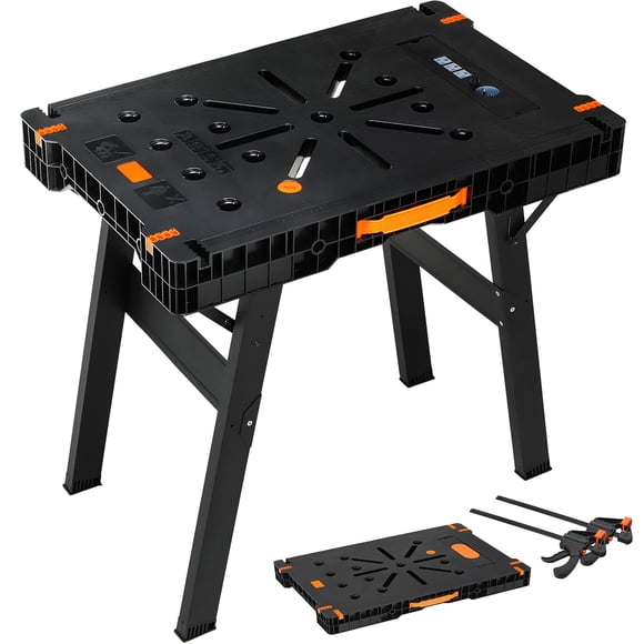 TLGREEN Folding Work Table, Express Portable Work Bench, 33.9" W x 22.4" D x 31.5" H Lightweight Workbench with 2 Clamps, 2 Clamp Dogs, Power Strip, for Garage,Table Saw,Home,DIY Projects,330lbs