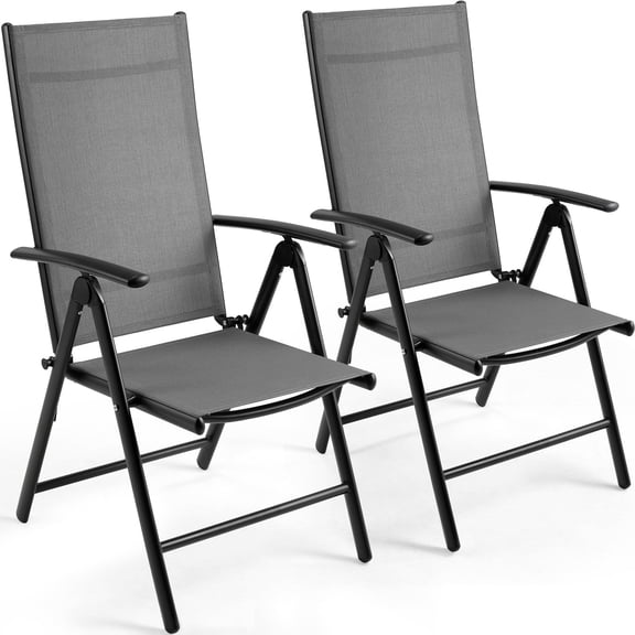 TLGREEN Outdoor Folding Chairs Set (2-Pack), Textilene Fabric & Aluminum Frame, with 7-Position Adjustable Back for Yard, Garden, Balcony (Gray)