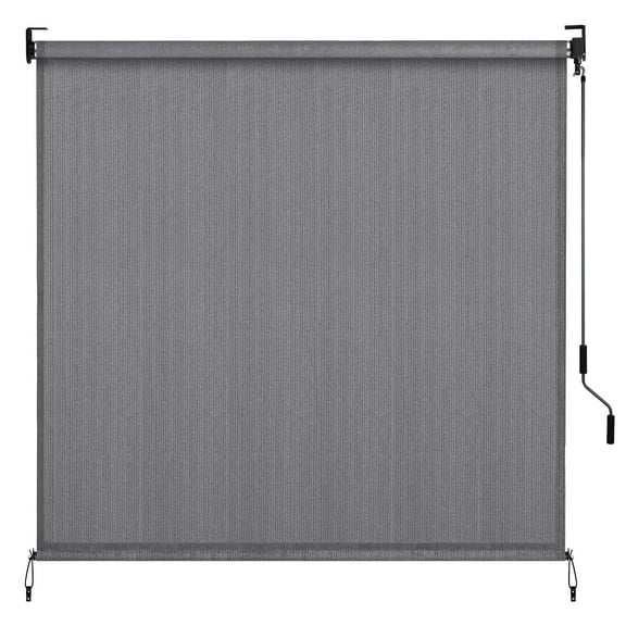 TLGREEN Outdoor Roller Sun Shade 8' x 8', HDPE Shade Cloth, Aluminum Tube, Coffee（Gray）