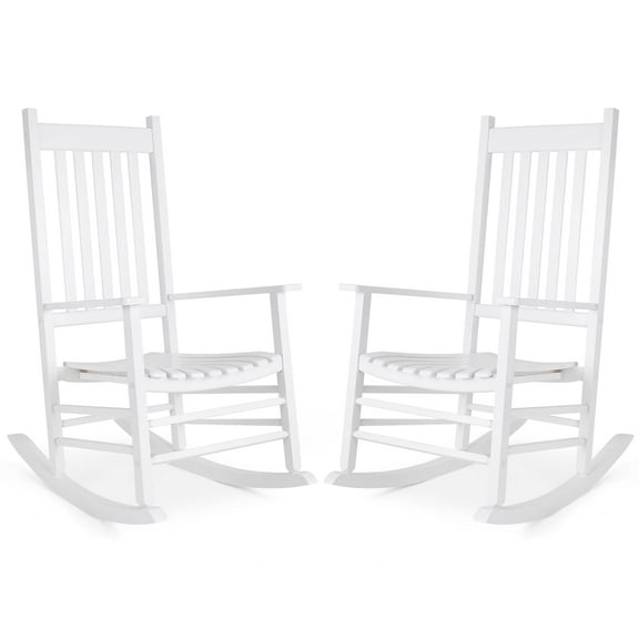 TLGREEN Outdoor Wood Porch Rocking Chair, Set of 2, Outdoor Rocker for Garden, Porch, Balcony（White）