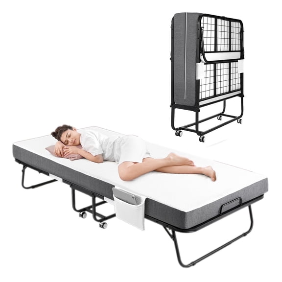 TLGREEN 75"x38" Folding Bed with Memory Foam Mattress & Sturdy Metal Frame, Portable Rollaway Bed for Adult & Guest