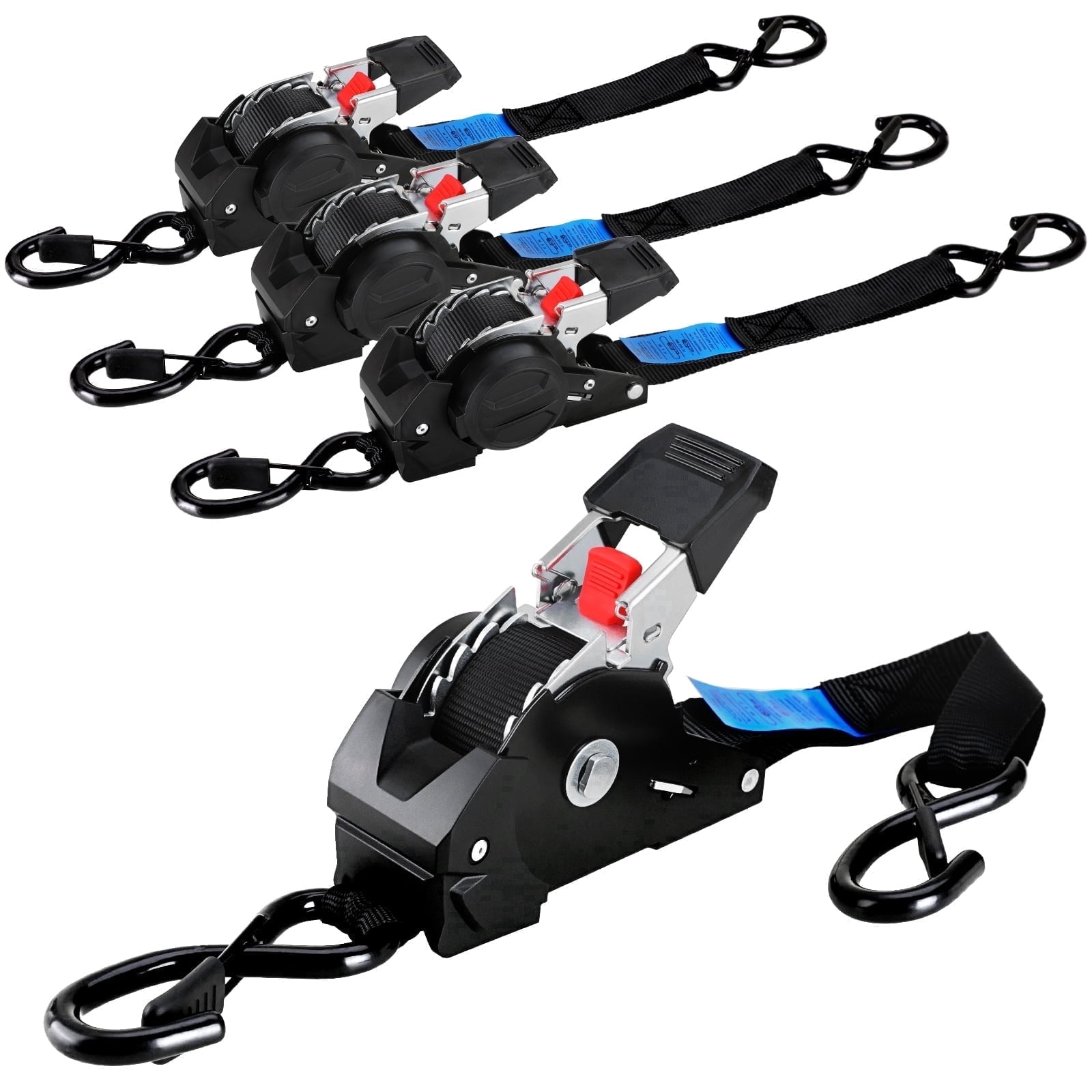 TLGREEN Retractable Ratchet Straps, 4Pack,1” x 10’ 1650lb Break Strength Heavy Duty Auto Self Retracting Tie Down Straps for Truck, Cargo, Motorcycle, ATV, UTV,Boat