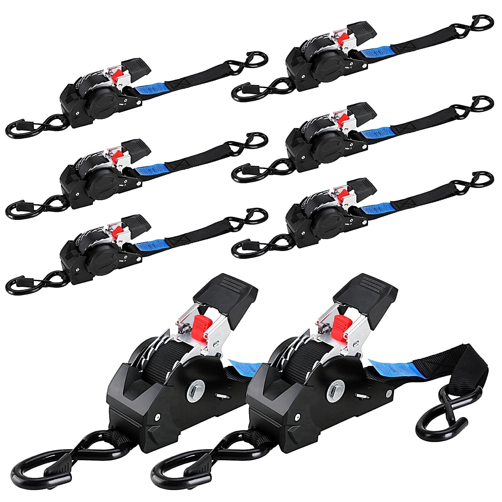 TLGREEN Retractable Ratchet Straps, 8 pack,1” x 10’ 1650lb Break Strength Heavy Duty Auto Self Retracting Tie Down Straps for Truck, Cargo, ATV, Boat