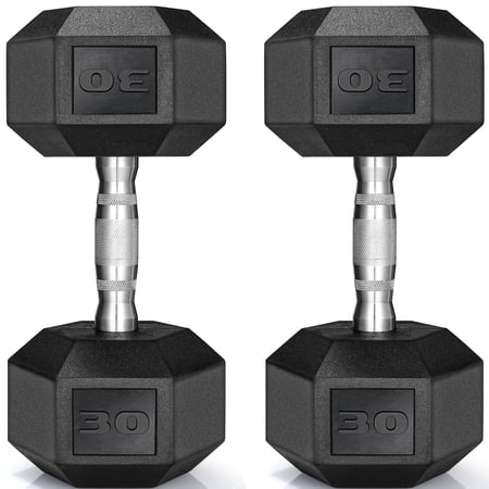 TLGREEN Rubber Coated Cast Iron Hex Dumbbell, 30lb,Set of 2,Strength Training Dumbbell for Workout & Exercise