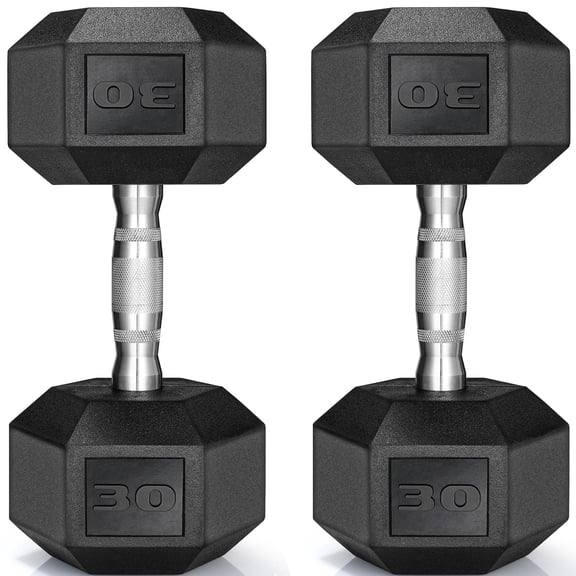 TLGREEN Rubber Coated Cast Iron Hex Dumbbell, 30lb,Set of 2,Strength Training Dumbbell for Workout & Exercise