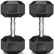 TLGREEN Rubber Coated Cast Iron Hex Dumbbell, 30lb,Set of 2,Strength Training Dumbbell for Workout & Exercise