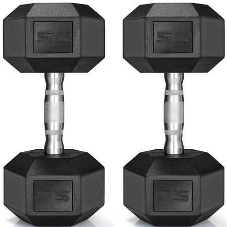 TLGREEN Rubber Coated Cast Iron Hex Dumbbell, 75lb, Set of 2,Strength Training Dumbbell for Workout & Exercise