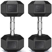 TLGREEN Rubber Coated Cast Iron Hex Dumbbell, 60lb, Set of 2,Strength Training Dumbbell for Workout & Exercise