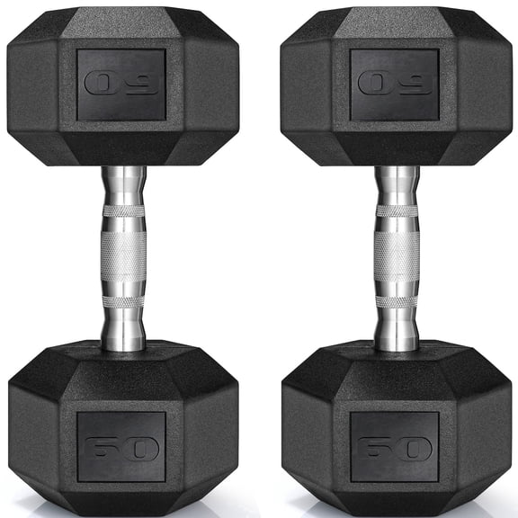TLGREEN Rubber Coated Cast Iron Hex Dumbbell, 60lb, Set of 2,Strength Training Dumbbell for Workout & Exercise