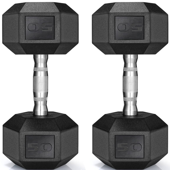 TLGREEN Rubber Coated Cast Iron Hex Dumbbell, 30-85lb,Set of 2,Strength Training Dumbbell for Workout & Exercise
