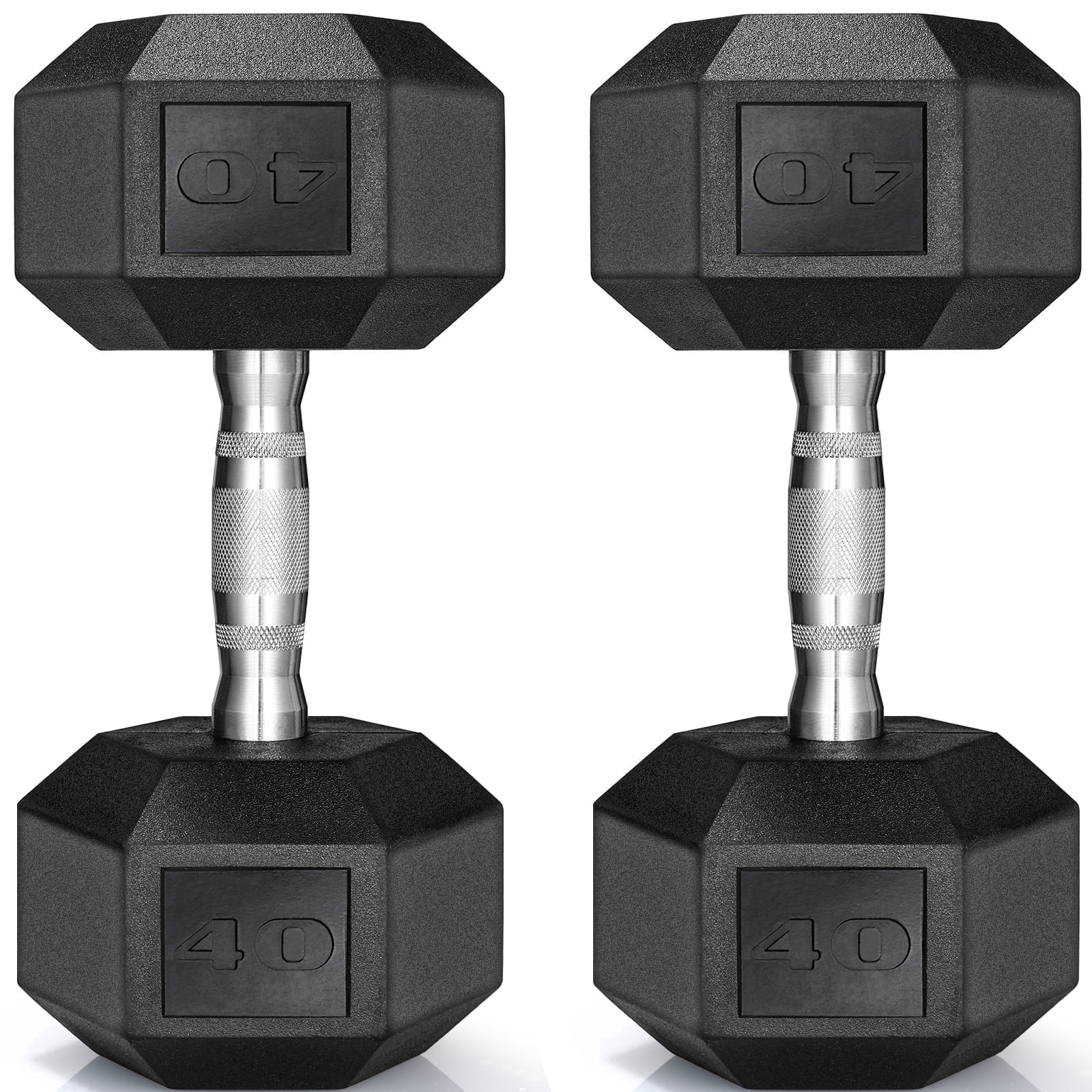 TLGREEN Rubber Coated Cast Iron Hex Dumbbell, 40lb, Set of 2,Strength Training Dumbbell for Workout & Exercise