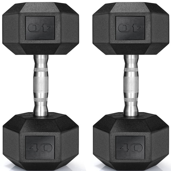 TLGREEN Rubber Coated Cast Iron Hex Dumbbell, 40lb, Set of 2,Strength Training Dumbbell for Workout & Exercise