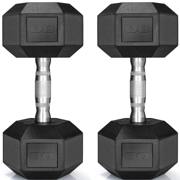 TLGREEN Rubber Coated Cast Iron Hex Dumbbell, 30-85lb, Set of 2, Strength Training Dumbbell for Workout & Exercise