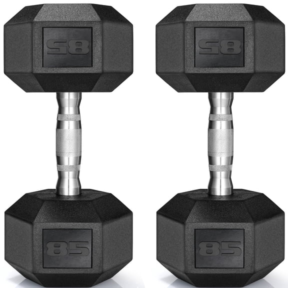 TLGREEN Rubber Coated Cast Iron Hex Dumbbell, 85lb, Set of 2 , Strength Training Dumbbell for Workout & Exercise