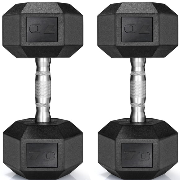 TLGREEN Rubber Coated Cast Iron Hex Dumbbell, 30-85lb,Set of 2,Strength Training Dumbbell for Workout & Exercise