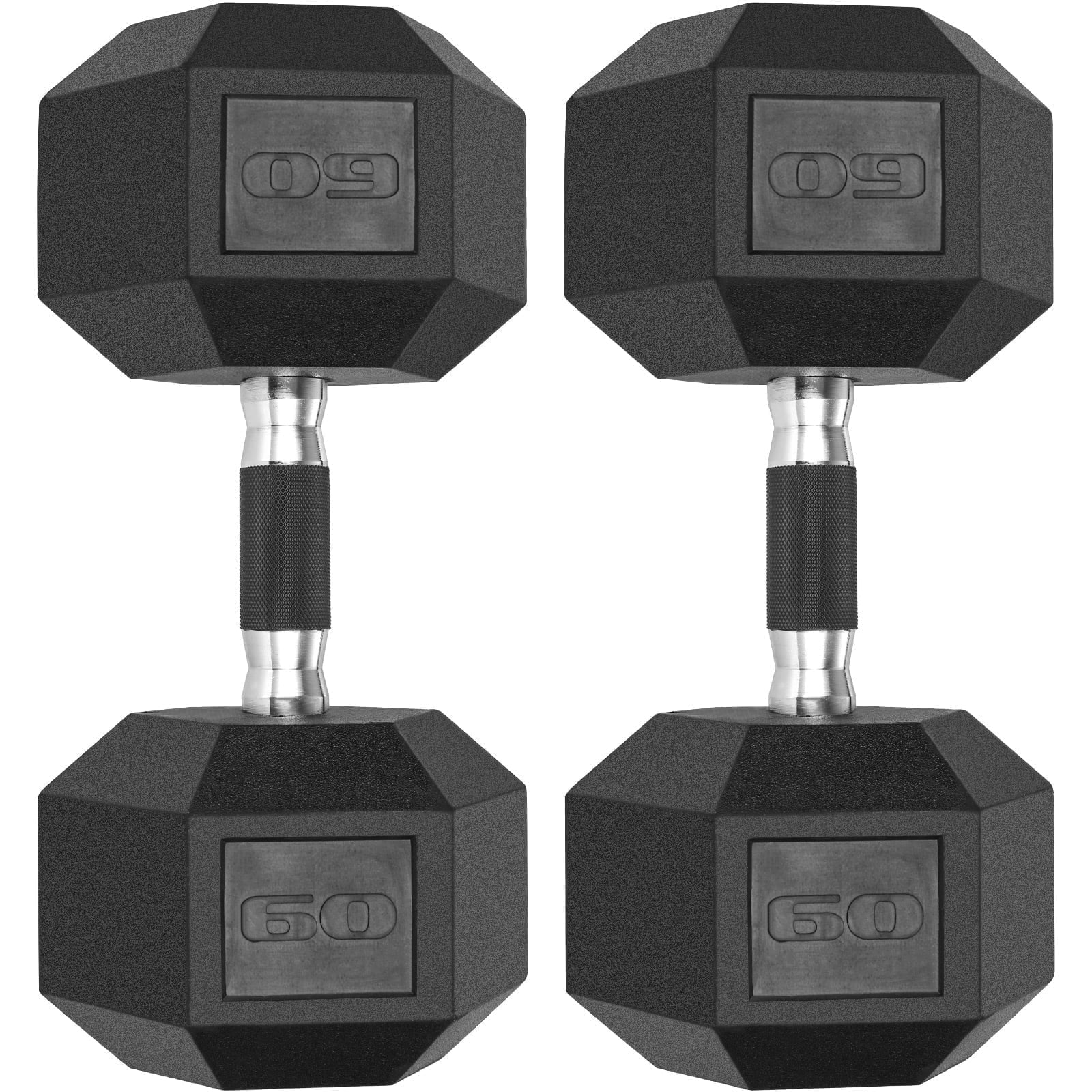 TLGREEN Rubber Coated Cast Iron Hex Dumbbells Set of 2, 60lb, with Anti-Slip Rubber Grip