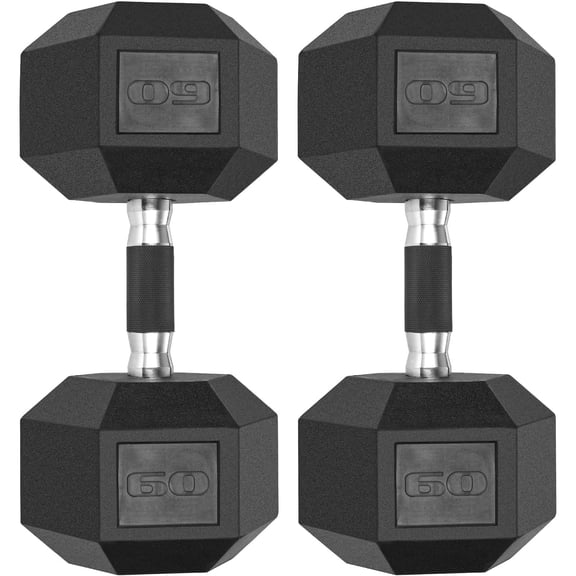 TLGREEN Rubber Coated Cast Iron Hex Dumbbells Set of 2, 60-75lb, with Anti-Slip Rubber Grip