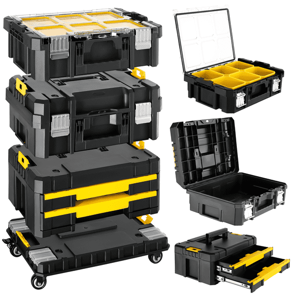 TLGREEN Stackable Rolling Tool Box with Wheels – 3-in-1 Modular Tool Organizer System, Portable Tool Box with Drawers for Garage Storage, Home Repairs & Professional Workshop
