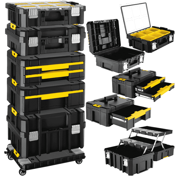 TLGREEN Stackable Rolling Tool Box with Wheels & Drawers – 5 in 1 Modular Tool Organizer System, Portable Tool Chest for Garage Storage, Home Repairs & Professional Workshop