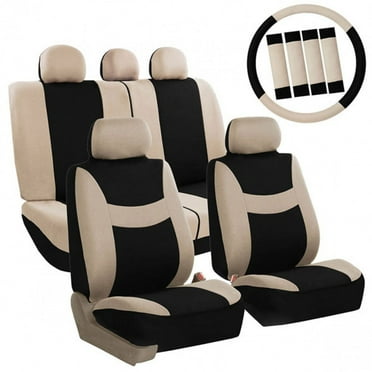 TLH Beige Black Light & Breezy Flat Cloth Seat Covers Combo Set, Airbag Compatible, Universal Fit for Cars, Auto, Trucks, SUV…