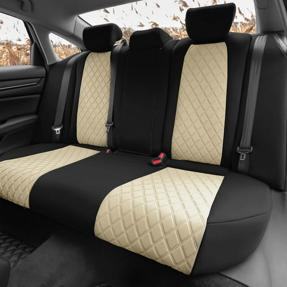 TLH Beige Rear Neoprene Custom Fit Seat Covers for 2018-2022 Honda Accord LX | Sport | Sport SE | EX | EX-L | Touring with Water Resistant Neosupreme Insert