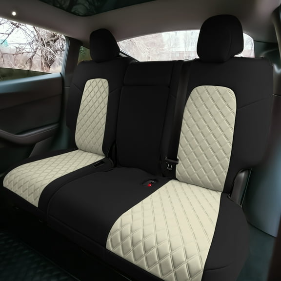 TLH Beige Rear Set Neoprene Custom Fit Seat Covers for 2020 - 2024 Tesla Model Y