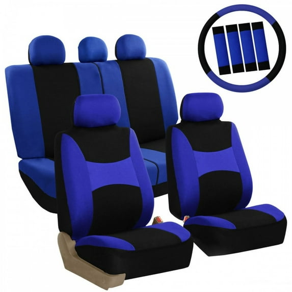 TLH Blue Black Light & Breezy Flat Cloth Seat Covers Combo Set, Airbag Compatible, Universal Fit for Cars, Auto, Trucks, SUV…