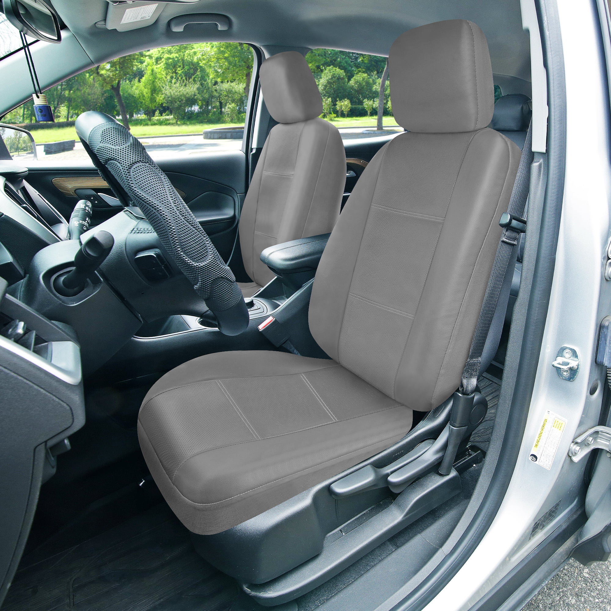 TLH Deluxe Leatherette Gray Seat Covers Front Set, Airbag Compatible