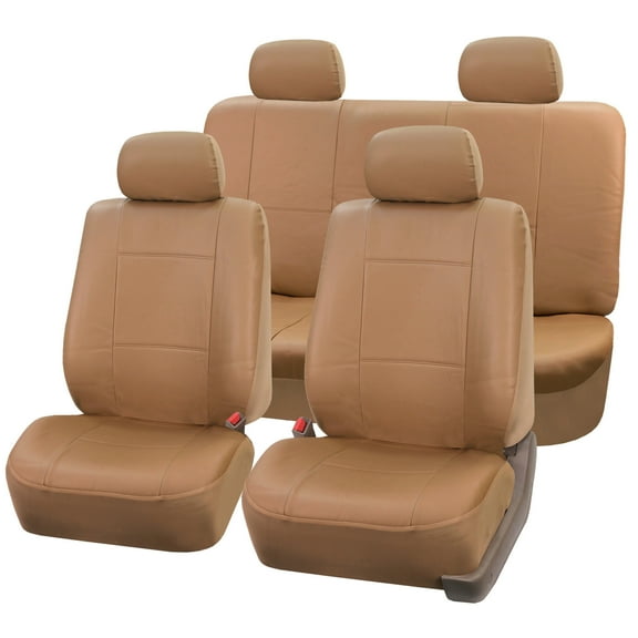 TLH Premium PU Leather Seat Covers Full Set, Tan Car Seat Cover Universal Fit Interior Accessories, Automotive Seat Covers Accessories for Cars, Auto, Trucks, SUV, Car Seat Protector