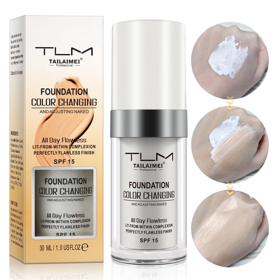 TLM Color Changing Liquid Foundation,Self-Adjusts Foundation Color Changing,Silky Soft Texture,Long-Lasting and Natural,1 Pack
