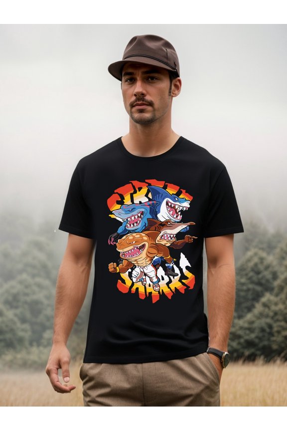 TLNPOP-CHIN JAPAN Creative Shark Battle Short Sleeve T-Shirt