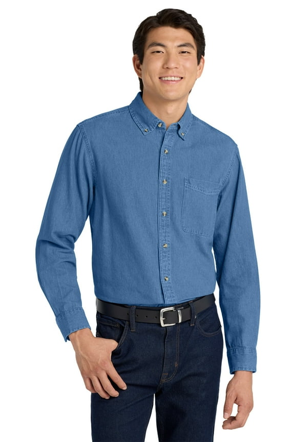 TLS600 Port Authority Mens Button Front Shirt Tall Long Sleeve Denim Shirt