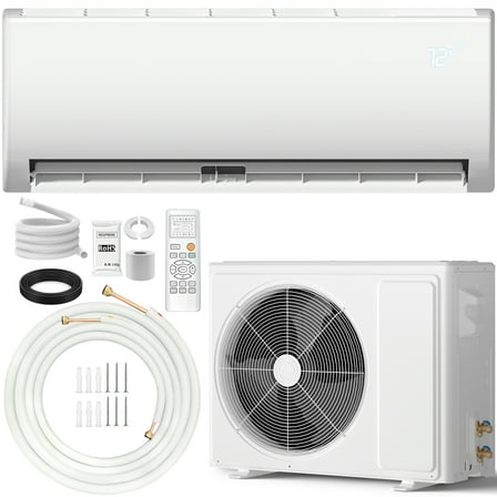 TLSOL 12000 BTU Mini Split Air Conditioner with Heat Pump - 19 SEER2 115V, Cools/Heats up to 750 Sq.Ft, Includes Installation Kit & Remote, White