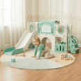 thumbnail image 1 of TLSUNNY 10-in-1 Toddler Slide Playset, W/ Enclosed Steps, Graffiti Board, Basketball Hoop & Storage, Tunnel, Telescope, Indoor Outdoor Climber, 1 of 10