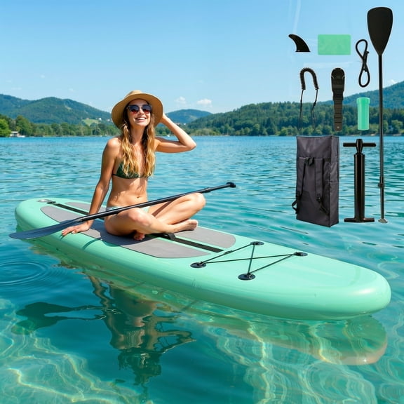 TLSUNNY 12' Inflatable Sup Paddle Board Portable Adjustable Stand Up Fishing Paddle Board Non-Slip