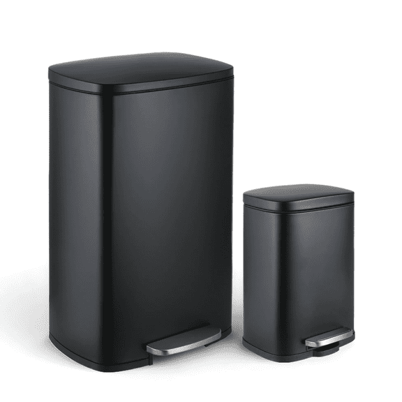 TLSUNNY 13.2+1.3 Gal Trash Can Set, Stainless Steel Kitchen Garbage Can Combo with Soft-Close Lids, Inner Bucket, Foot Step