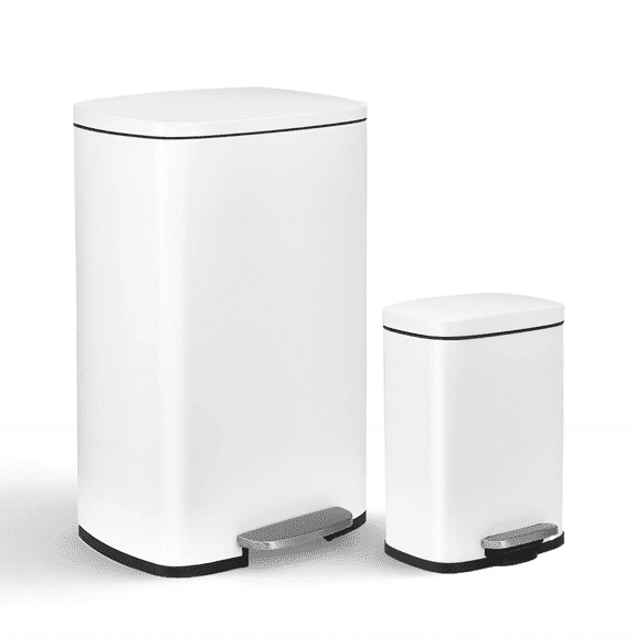 TLSUNNY 13.2+1.3 Gal Trash Can Set, Stainless Steel Step Garbage Bin Combo with Removable Inner Buckets, Lid Dustbin, for Kitchen, Home
