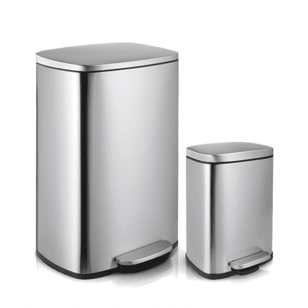 TLSUNNY 13.2 + 1.3 Gallon Kitchen Trash Can Combo, Stainless Steel Step Trash Can Set with Soft-Close Lid & Inner Bucket, for Home / Office