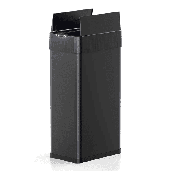 TLSUNNY 13.2 Gallon Automatic Kitchen Trash Can, Stainless Steel Motion Sensor Garbage Bin, w/ Butterfly Lid, Bag Retainer Ring and Display Light