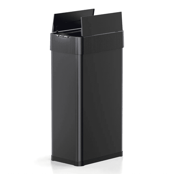 TLSUNNY 13.2 Gallon Automatic Kitchen Trash Can, Stainless Steel Motion Sensor Garbage Bin, w/ Butterfly Lid, Bag Retainer Ring and Display Light