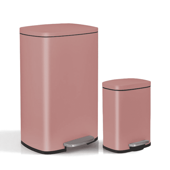 TLSUNNY 13.2 Gallon Stainless Steel Kitchen Trash Can with 1.3 Gallon Mini Trash Can, Rectangular Step Garbage Can with Lid