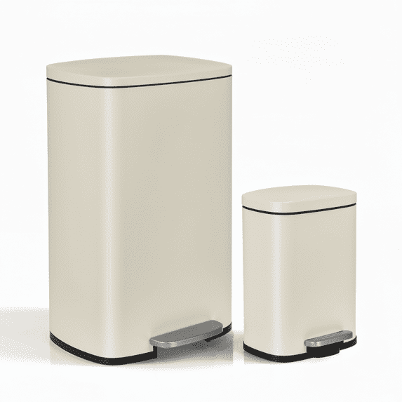 TLSUNNY 13.2 and 1.3 Gal Step Trash Can Set, Stainless Steel Combo, w/ Removable Inner Buckets, Soft Lid, for Kitchen, Office, Bathroom