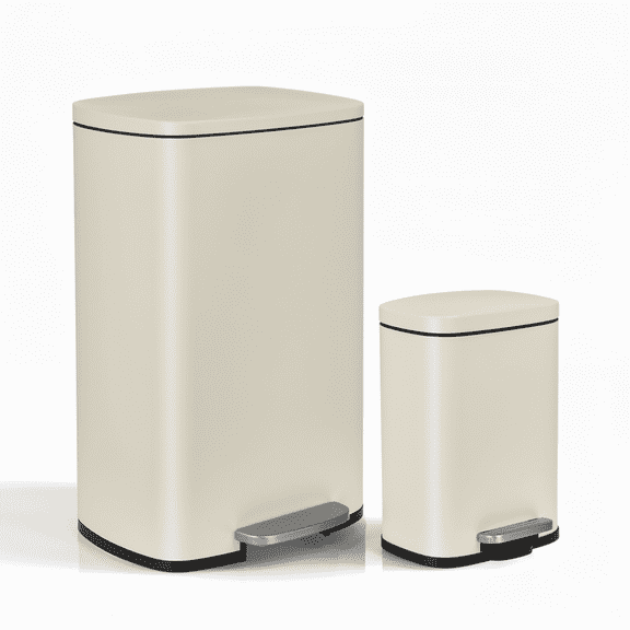 TLSUNNY 13.2 and 1.3 Gal Step Trash Can Set, Stainless Steel Combo, w/ Removable Inner Buckets, Soft Lid, for Kitchen, Office, Bathroom