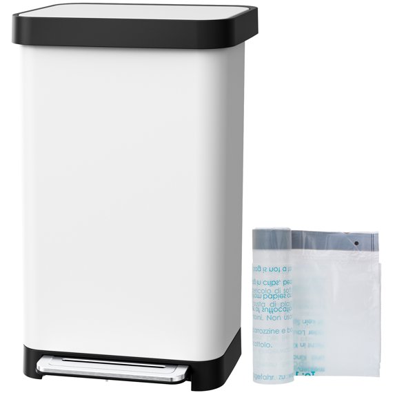 TLSUNNY 13.2 Gal Step-on Trash Can with 15pcs Garbage BagS, Stainless Steel Odor Control Bin with Rear Bag Storage & Soft-Close Lid, for Home, Office